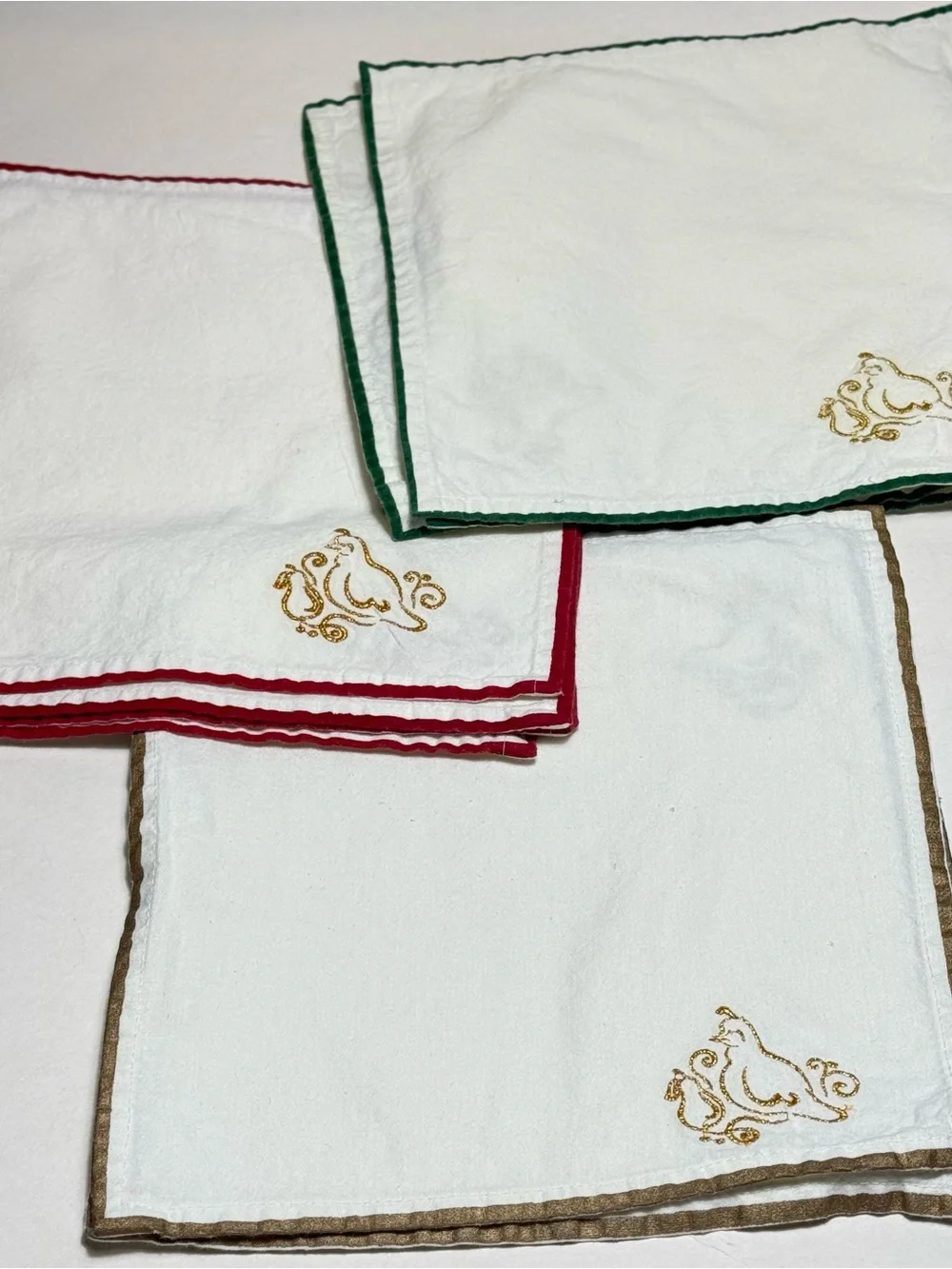 11 Charming Vintage White Cotton Embroidered Christmas Napkins Partridge Bird